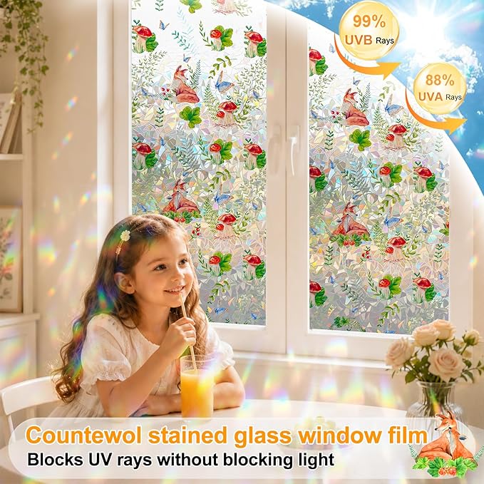 Countewol Privacy Window Films Stain Glass Cling No Glue Anti-UV Window Sticker - Image 4