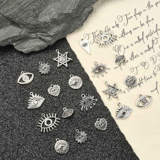 DanLingJewelry 100Pcs 10 Styles Evil Eye Charms Antique Silver - Image 4