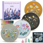 ETSPIL Embroidery Kit for Beginners, 2 Hoops, 4K Video, 4 Floral Patterns | by ETSPIL