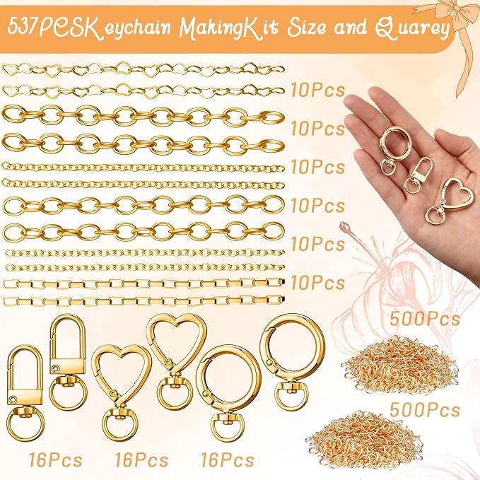 Liliaafar 96 Set Keychain Making Kit Gold Silver Metal Keychain Clips - Image 2