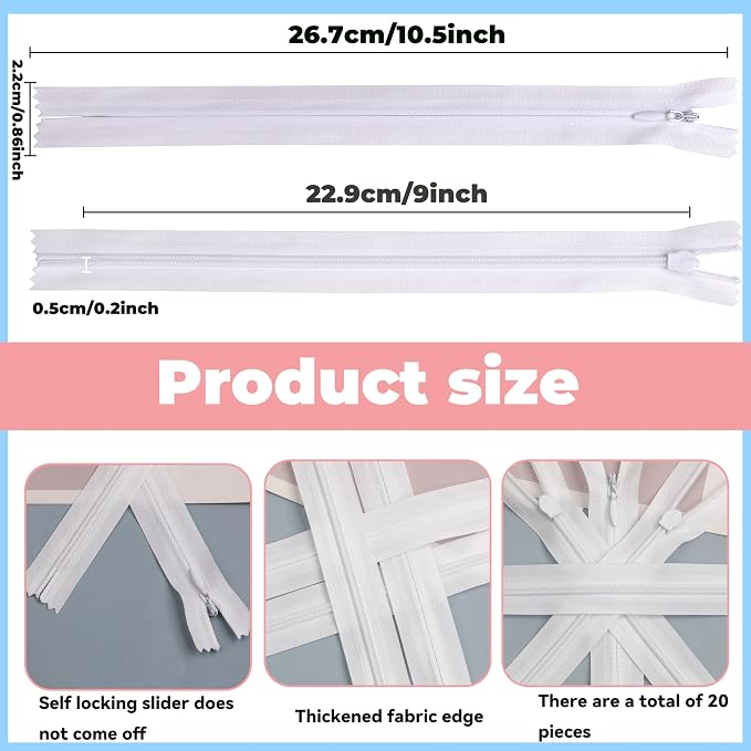 YAKA 20pcs White Nylon Invisible Zippers Tailor Sewing Tools Garment - Image 2
