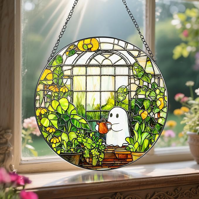 8'' Halloween Ghost Greenhouse Sun Catcher Ornament, Stained Glass Window - Image 5