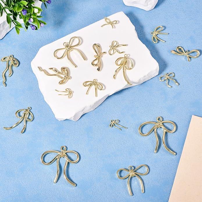 FASHEWELRY Alloy Bowknot Charms Links Golden Bow Tie Connector Charms Metal Bow - Image 7