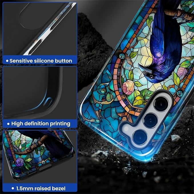 for Samsung Galaxy S23 Plus Case, Crow Faux Stained Glass Pattern Glossy 2 in 1 - Image 4