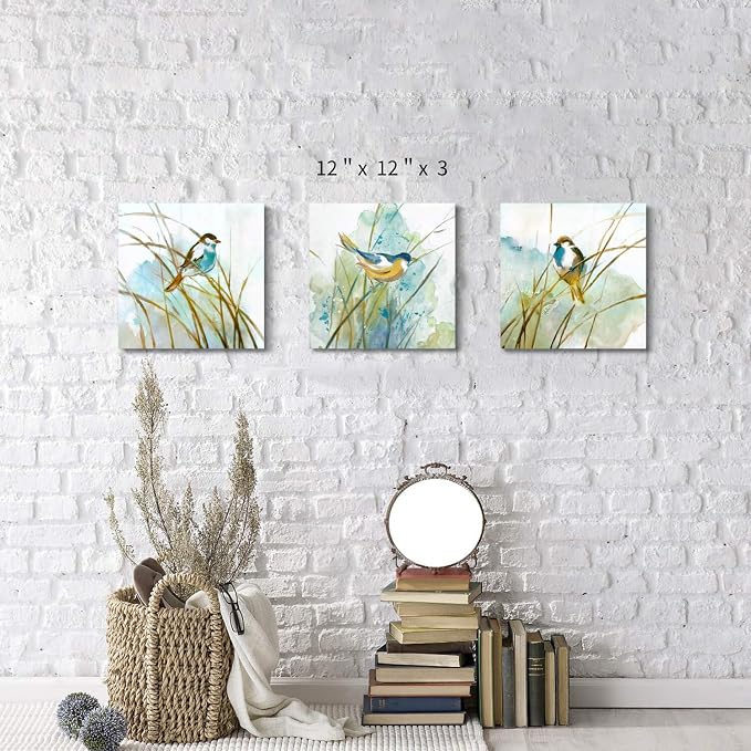 Hardy Gallery Abstract Birds Painting Wall Art: Colorful Birds in Grass Artwork - Image 2