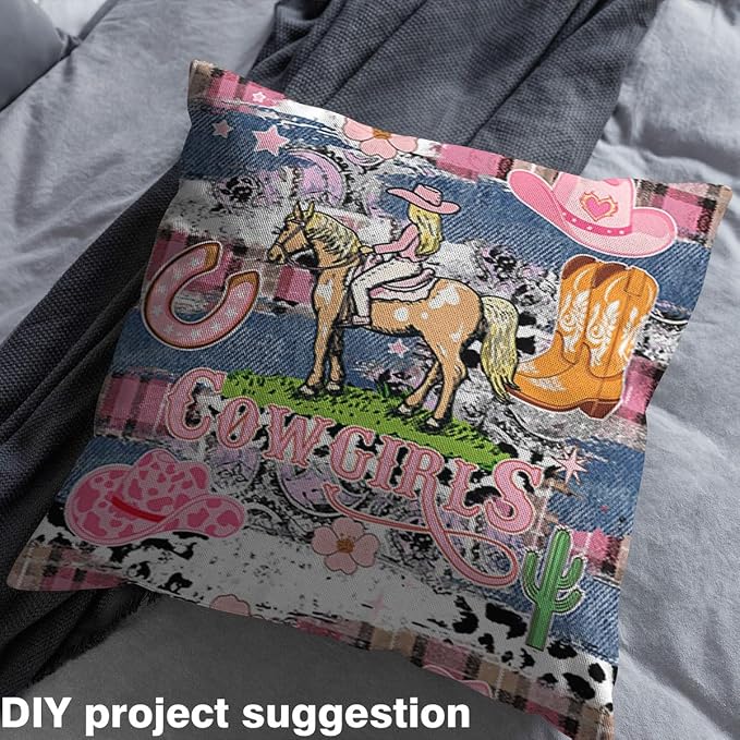 Western Cowgirl Fabric by The Yard, Girly Pink Flowers Hat Flannel Polyester - Image 3