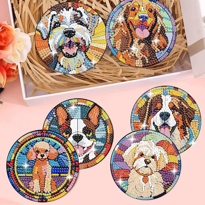 Zythron 8 Pack Dog Diamond Art Coasters, Diamond Painting Coasters Kits | Dog - Image 5