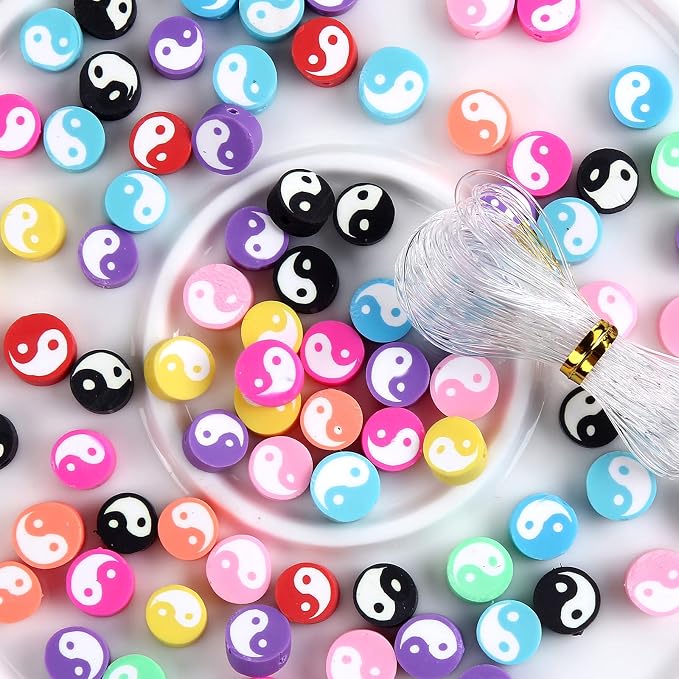100pcs Colorful Ying Yang Polymer Clay Spacer Beads - Image 3