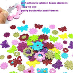 180PCS Glitter Foam Flower Stickers, Spring Theme Puffy Shapes | - Image 3