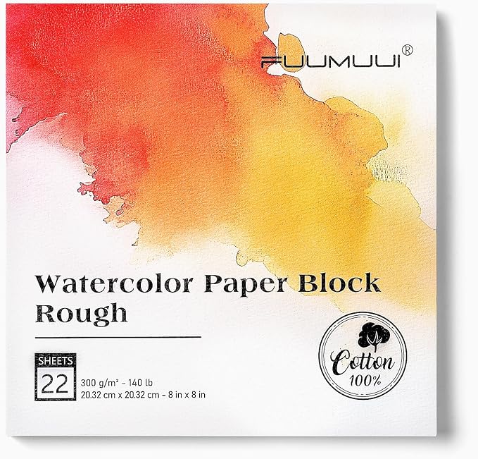 Fuumuui 8×8 Watercolor Paper Block, Textured Rough 100% Cotton Watercolor Paper by FUUMUUI