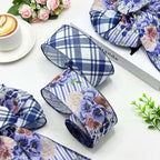 Blue Floral Wired Ribbon 2 Rolls, 2.5 Inch x 20 Yards Vintage Blue and White - Image 5