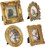 Qunclay Vintage Mini Picture Frames Set of 4, Round Rectangle Ornate Small by Qunclay