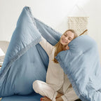 Andency Grayish Blue Comforter Set King Size, 3 Pieces Boho Tassel Lightweight - Image 3