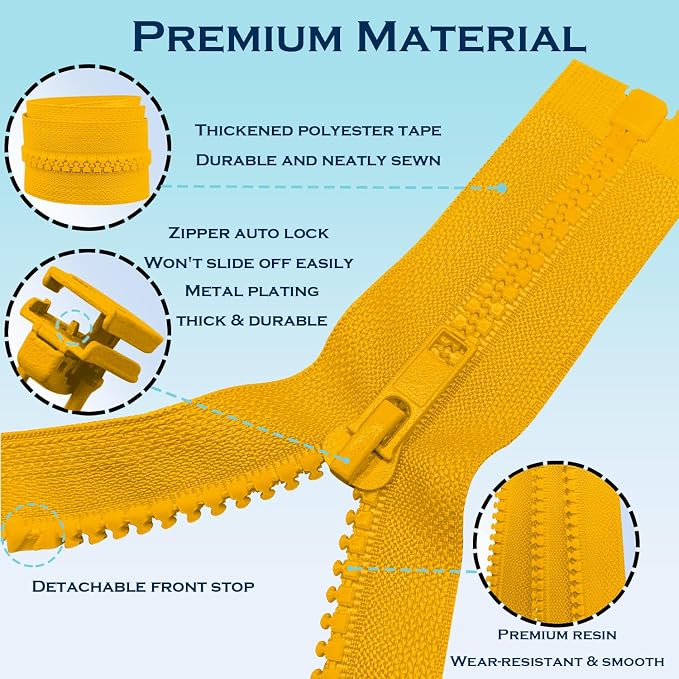 ANPURZII 2PCS #5 48 Inch Loquat Yellow Separating Jacket Zippers - Image 3