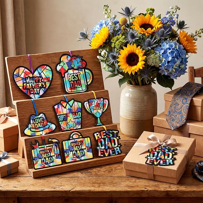 Eersida 32 Pcs Fathers Day Suncatchers Paper Craft Set DIY Flower Shaped - Image 2