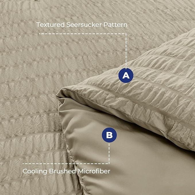 HYMOKEGE Linen Twin XL Comforter Set Seersucker 5 Pieces, All Season Luxury Bed - Image 4