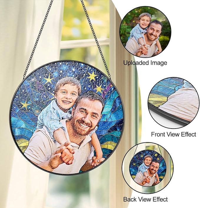 Personalized Dad Photo Stained Glass Suncatcher, Stained Glass Window Hanging - Image 3