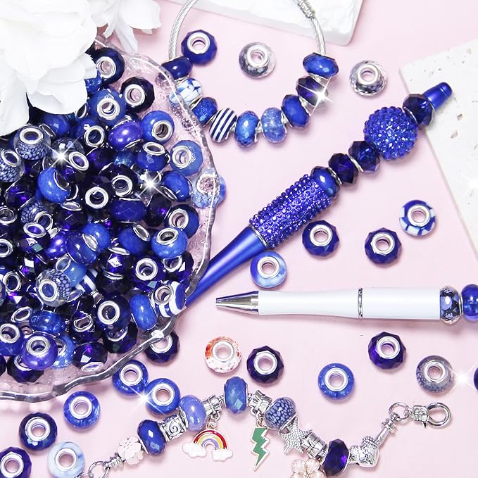 60Pcs Large Hole Beads Spacer Beads Dark Blue Assorted European Craft Big Beads - Image 3