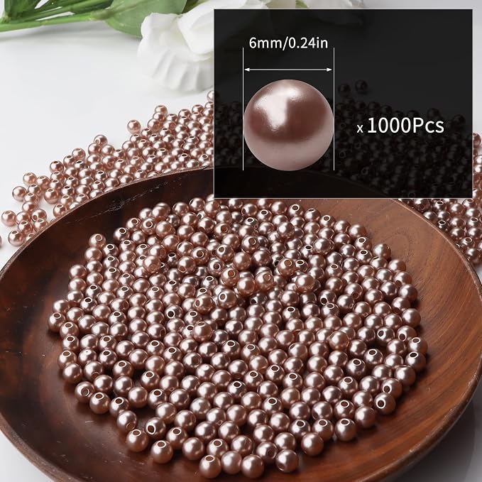 1000pcs Coffee 6mm Pearl Beads - Image 2