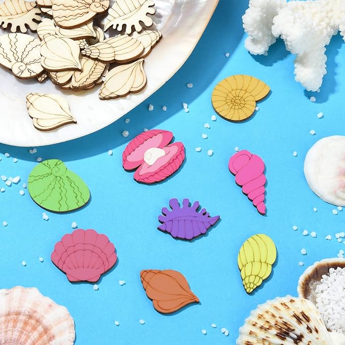 200 Pcs Unfinished Wooden Shell Shapes Blank Wood Slices Seashell Wooden Craft - Image 5