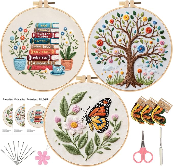 Herdiese Embroidery Kit for Beginners & Adults, 3 Sets by Unknown