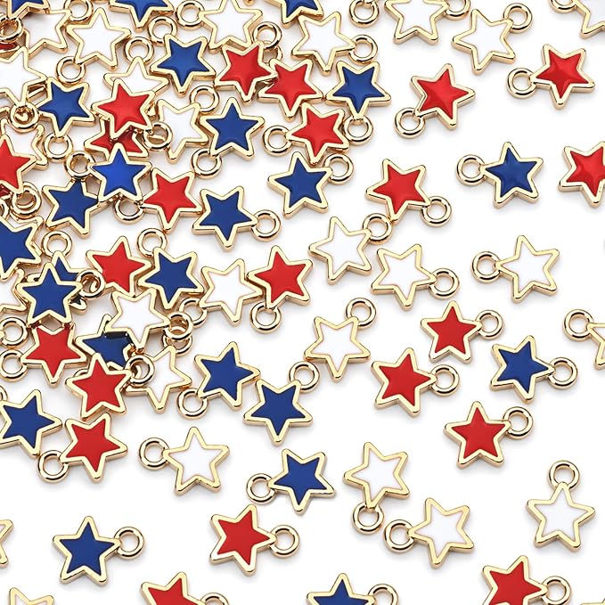 MARFOREVER 120 Pcs Patriotic Red White Blue Star Charms, 4th of July Charm by MARFOREVER