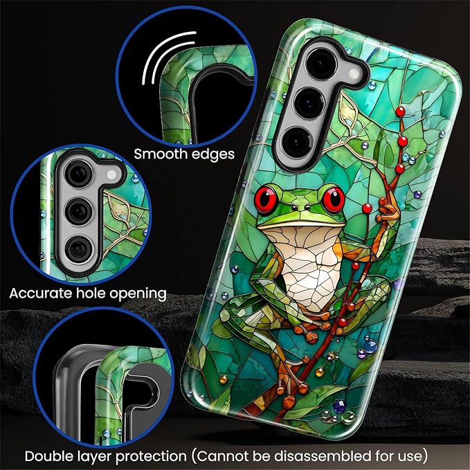 for Samsung Galaxy S23 Case, Frog Stained Glass Pattern Glossy 2 in 1 - Image 5