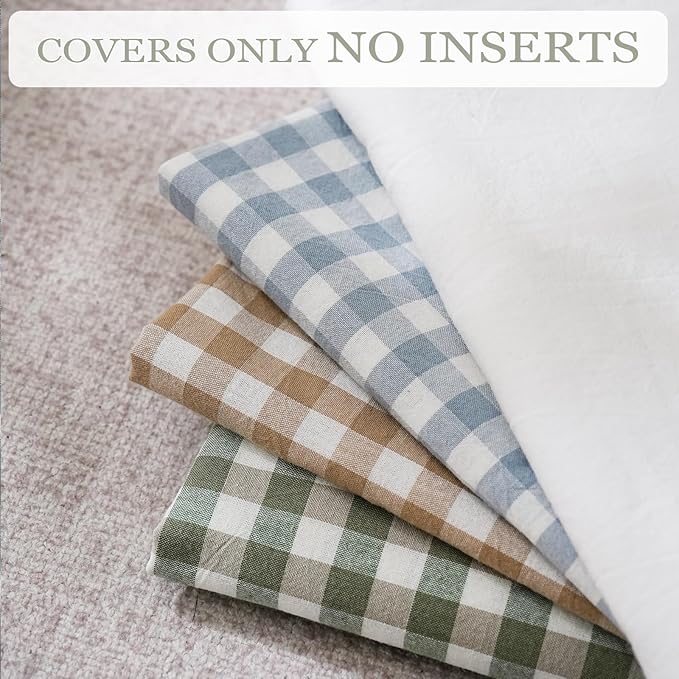 Taupe/White Plaid Euro Pillow Shams Ruffle Pillowcases Set of 2, Shabby - Image 7