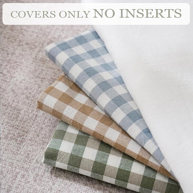 Taupe/White Plaid Ruffled Body Pillow Cover Washed Cotton Farmhouse Checkered - Image 6