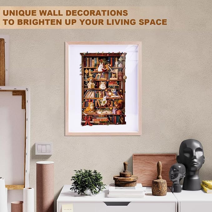 Animal Cozy Bookshelf Puzzles Adults Gifts Wooden 200 Pieces 13.4 * 8.5in - Image 7