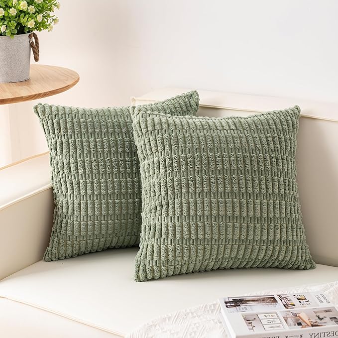 Aegero Pack of 2 Corduroy Decorative Throw Pillow Covers 26x26 InchSoft Striped by Unknown