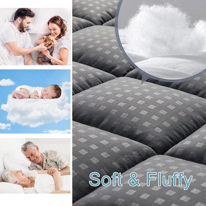HYLEORY King Mattress Pad Quilted Fitted Mattress Protector Cooling Pillow Top - Image 3