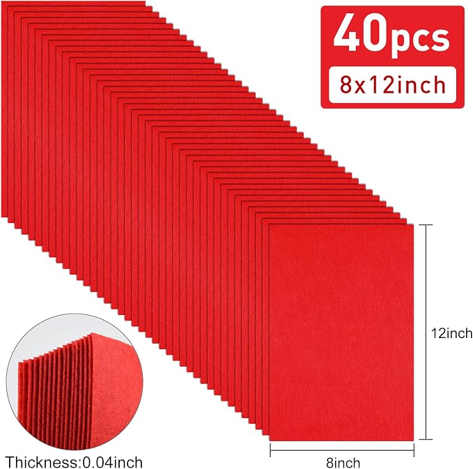 40 Pcs Red Felt Fabric Sheet 8" x 12" Assorted Color Felt Fabric Sheets - Image 2