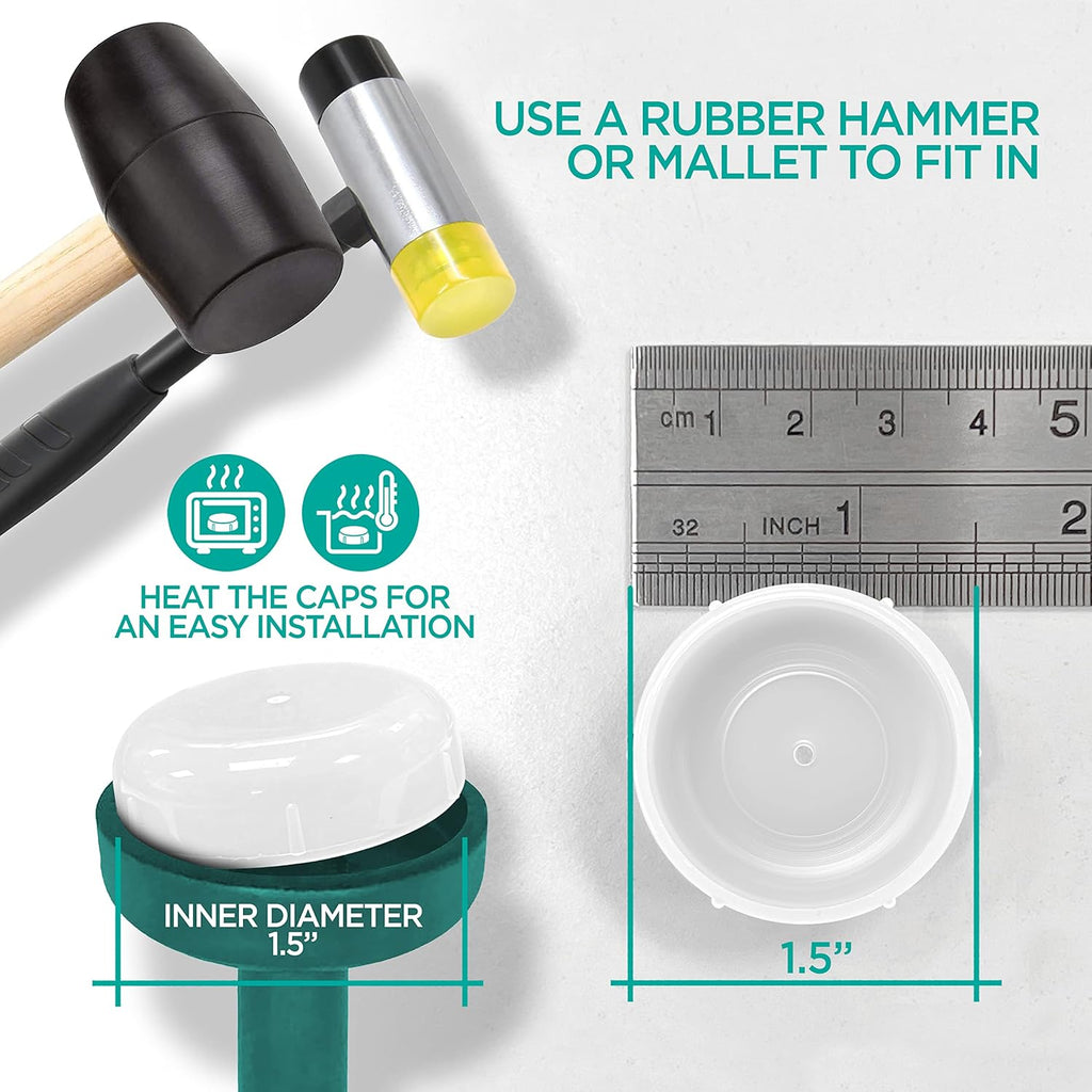 Wrought Iron Patio Furniture Feet Caps (24 Pack, White) - 1.5" Round Plastic Outdoor Chair Leg Caps, Patio Furniture Replacement Feet