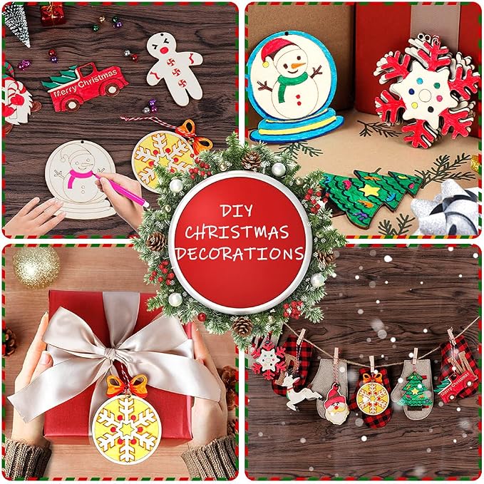 GUDELAK 60PCS DIY Wooden Christmas Ornaments, 12 Styles Christmas Crafts - Image 6
