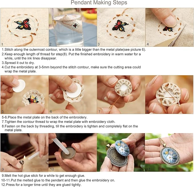 ZOCONE 4 Packs Embroidery Necklace Kits, Embroidery Pendant Kit Mini Cross - Image 7