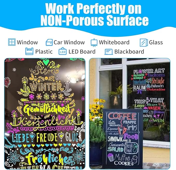 Window Chalk Markers for Cars Glass Washable, 10 Colors Jumbo Liquid Chalk - Image 4