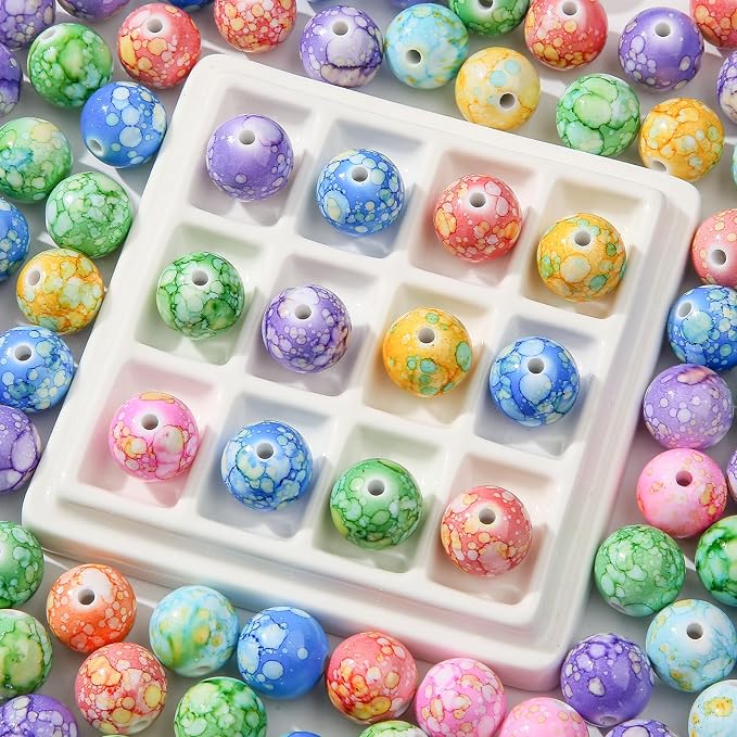 16mm Acrylic Beads 100pcs Chinese Ceramic Style Spacer Bead Loose Beads - Image 3