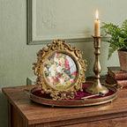 Cuspin Vintage Round Gold Picture Frame 4x4 Inch, Ornate Floral Resin Photo - Image 2