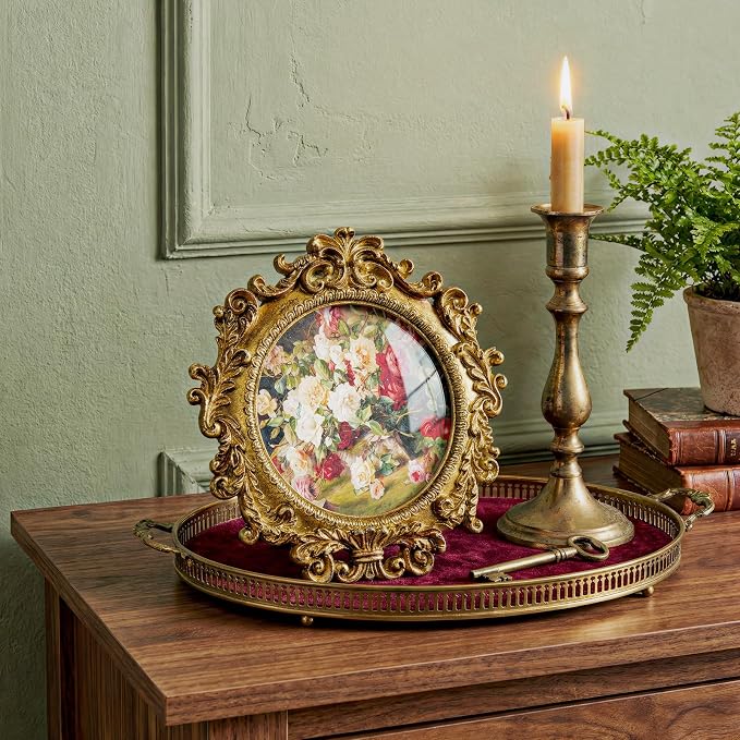 Cuspin Vintage Round Gold Picture Frame 4x4 Inch, Ornate Floral Resin Photo - Image 2