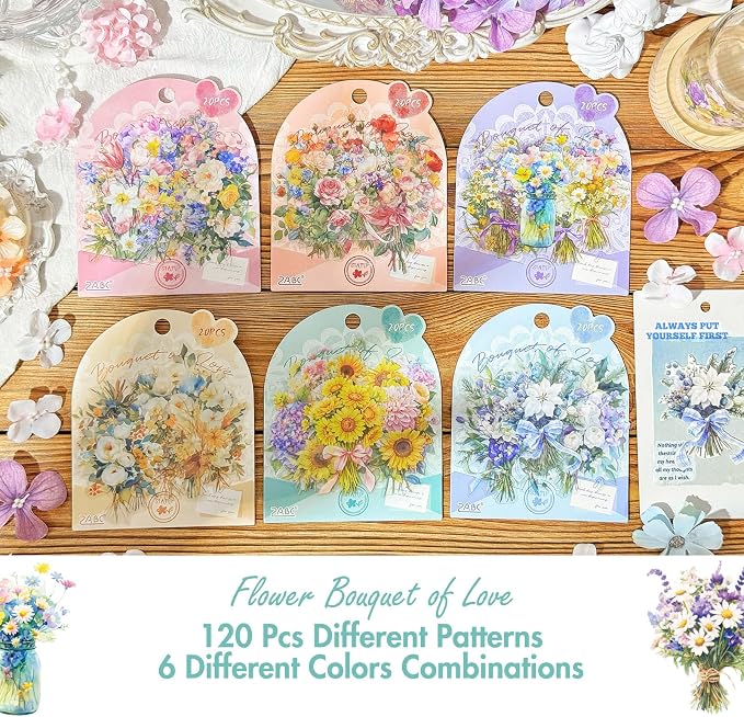 OKUPAN 120Pcs Flower Stickers for Scrapbooking Supplies, Transparent Scrapbook - Image 3