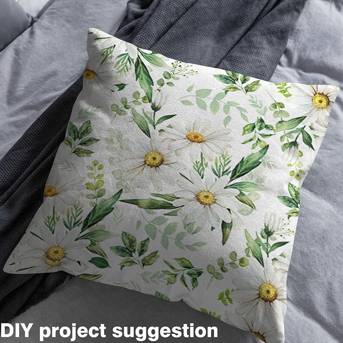 Boho Daisy Fabric by The Yard, Watercolor White Floral Soft Flannel Polyester - Image 3