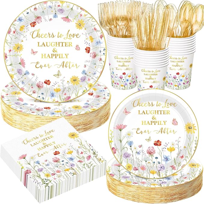 Pickmesh 400 Pcs Floral Bridal Shower Party Supplies Decorations Include Cheers by Pickmesh