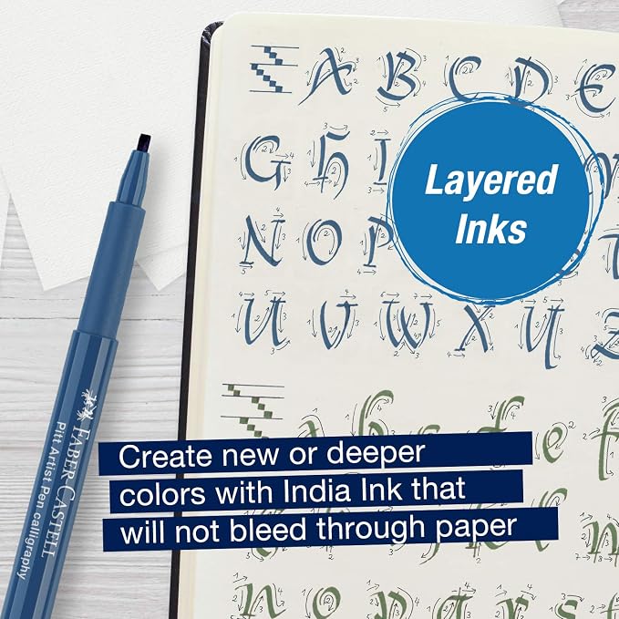 Faber-Castell Pitt Artist Calligraphy Pens | 6 India Ink Pens, 2.5 mm Chisel - Image 5