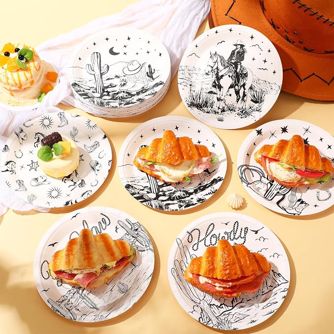 Funnymoom 60 Pcs 7 Inch Western Cowgirl Cowboy Baby Shower Paper Plates Wild - Image 6