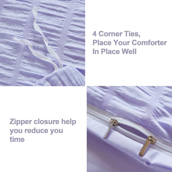 AveLom Lavender Purple Seersucker Duvet Cover Set Queen, 3 Pieces, Ultra Soft - Image 4