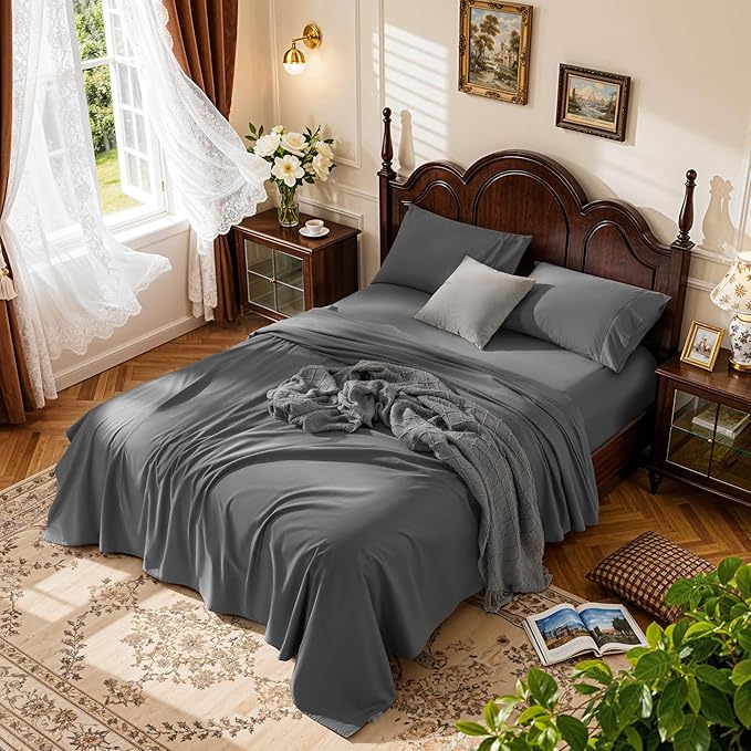 LBRO2M 100% Cotton Sheets Set Deep Pocket 19", 1000 Thread Count Full Size 4 by LBRO2MBedding