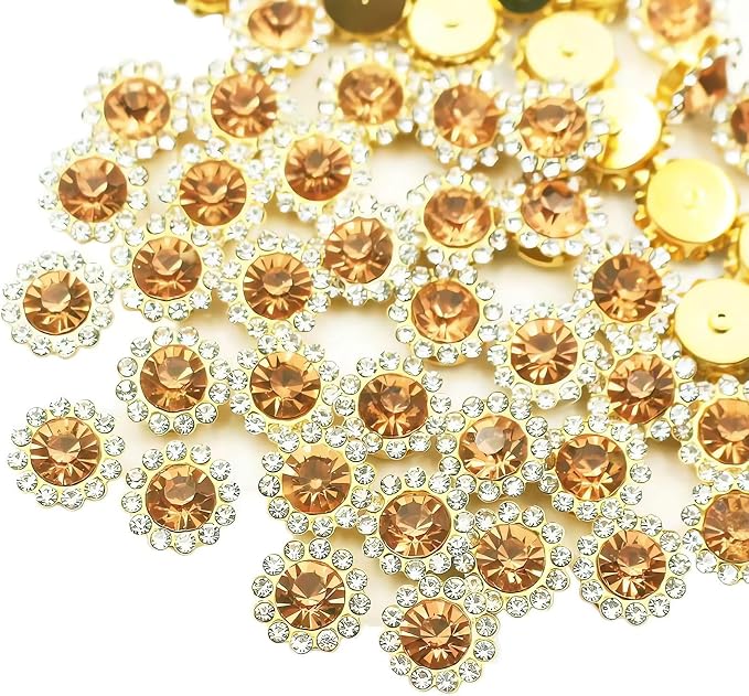 12mm 150pcs Champagne Sew on Rhinestones, Crystals Glass Gems by Unknown