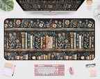 Vintage Flower Bookshelf Desk Mat, Library Book Mouse Pad Desk Pad, Extended by Unknown
