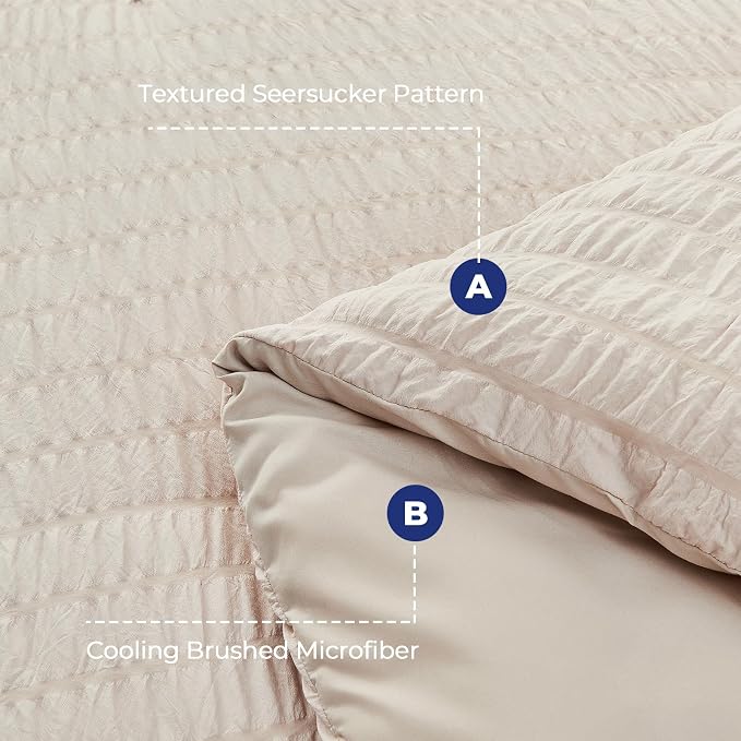 HYMOKEGE Beige Twin Comforter Set Seersucker 5 Pieces, All Season Luxury Bed in - Image 5